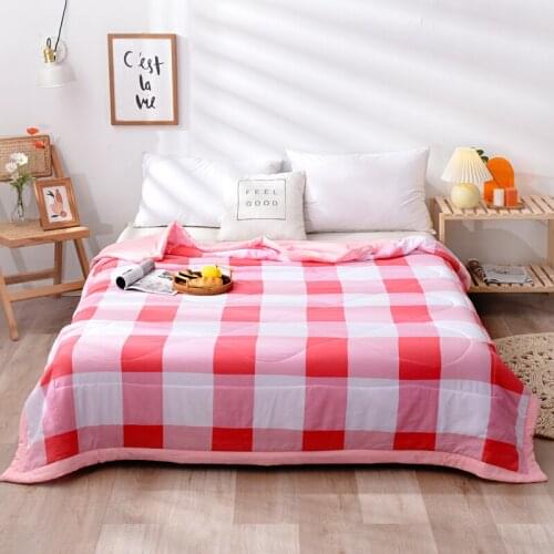 Plaid Summer Cool Thin Quilt Stripes Lightweight Double-Sided Use Air Conditioning Blanket Washable Breathable Simple Comforter