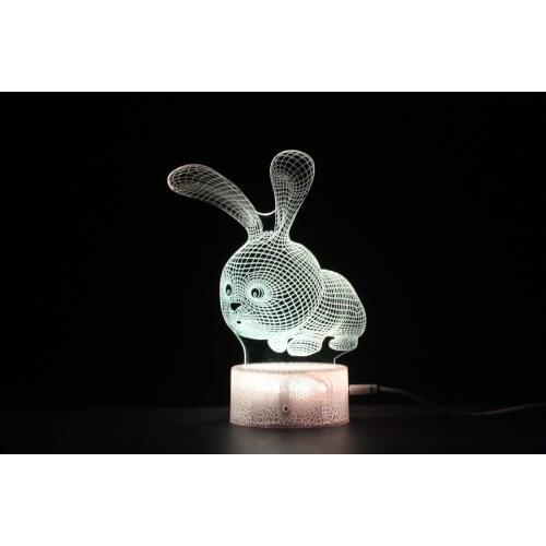 Little white rabbit colorful 3d night light 7colors changeable cute atmosphere decoration lamp female creative gift