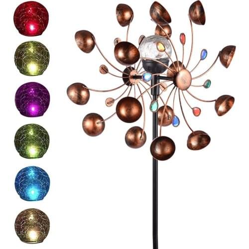 Metal Solar Powered Wind Spinner With LED Light Multi-Color Garden Windmill Stake Yard Lawn Art Decor Landscape Ornaments HOT