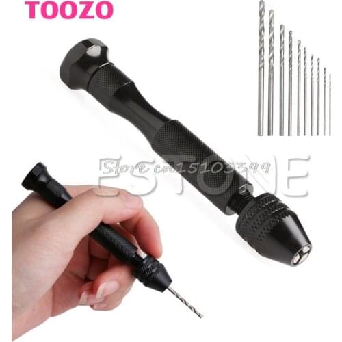Mini Micro Aluminum Hand Drill Keyless Chuck +10pcs Twist Drills Rotary Tools