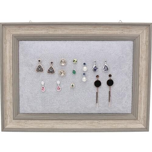 Fashion Earrings Display Holder Racks Wooden Wall Slot Ice Gray Velet Phone Frame Jewelry Ornament Props For Jewellery Organizer