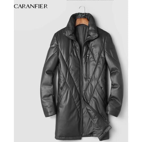 CARANFIER 100% Down Mens Jackets Genuine Sheepskin Thicken Leather Casual Motorcycles Outerwear Overcoats Coat DHL Free Shipping