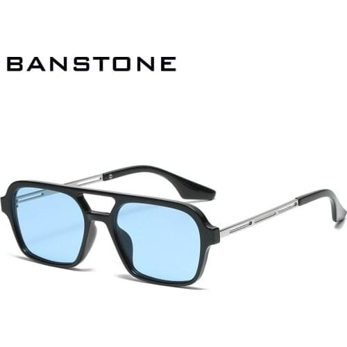 BANSTONE square frame sunglasses for men double bridge cheap ladies sun glasses uv400 summer style yellow blue hot-selling