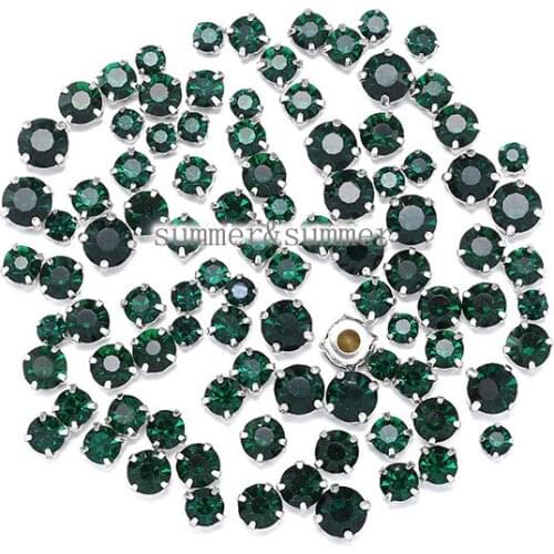 NEW ! MIX Size Emerald 3mm-8mm Glass Sew-on Rhinestones Silver or Gold Bottom DIY Womens Dresses 50pcs-200pcs