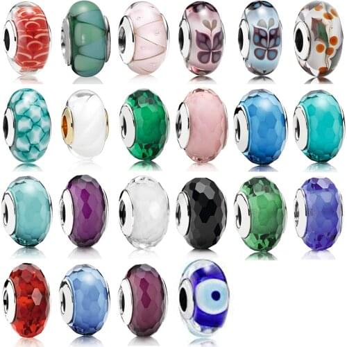 NEW 2018 Fashionable Personality Charms 100% 925 Sterling Silver Large Cut Multicolor Glass Beads Female Jewelry Free Shipping