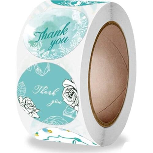 New 50-500pcs 1Inch Round Light Blue Thank You Sticker Decor Sealing Labels for Order Business Gift Bags Envelopes Sea