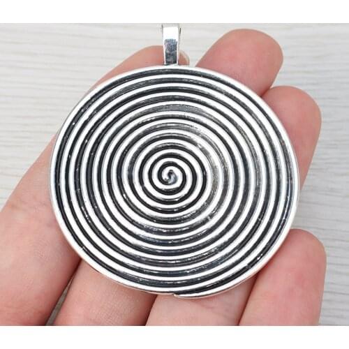 3 x Tibetan Silver Large Spiral Swirl Vortex Round Charms Pendants for Jewelry Making Findings 60x52mm