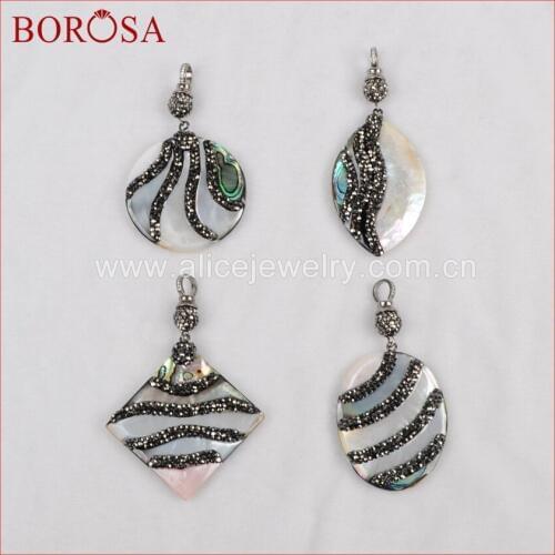 BOROSA Multi-kind Shape Shell Pendant Abalone Shell Rhinestone Pave Pendant Fashion Jewelry Free Shipping JAB528