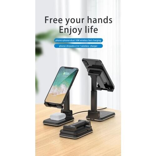 Adjustable Phone Holder, Stand Bracket Stretch Tablet Foldable Desk Small Anti-Slip Portable Wireless Charger