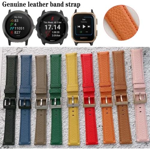 20mm 22mm Genuine Leather Band Strap For Garmin Forerunner 645 645M 245 245M / Venu Sq / Vivoactive 3 Music