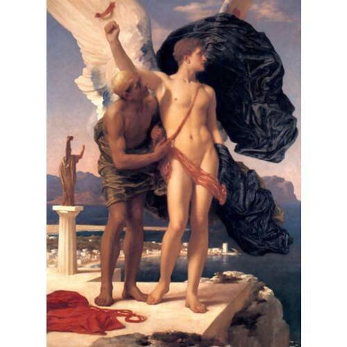 Figure Oil Painting Home Decor Wall Art Frederick Leighton Daedalus and Icarus Angel Nude Strong Man Handpainted Vertical