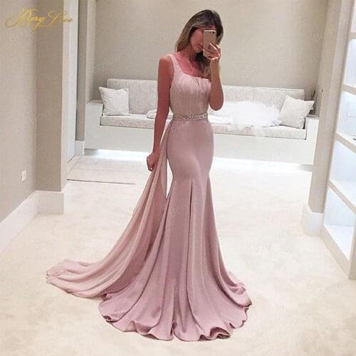 Pink Mermaid Evening Dress One Shoulder Straps Pearl Belt Dubai Saudi Arabic Formal Evening Gown Prom Dress Robe de Soiree Shawl