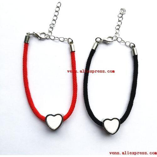 Sublimation heart bead bracelets red black rope shape bracelet for women hot transfer printing blank consumables 20pcs/lot