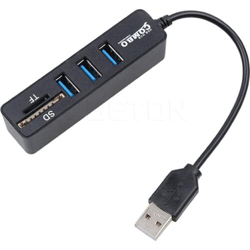 USB 2.0 Hub Multiport Adapter Portable 3 USB 2.0 Ports, SD/Micro SD Card TF Card Reader for Computer Laptop, USB Cable 15CM