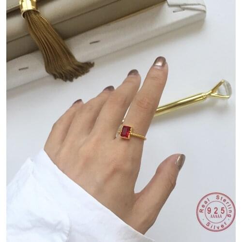 925 Sterling Silver Fashion K Gold Simple Geometry Red Zircon Twisted Ring Women Fashion Elegant Party Jewelry