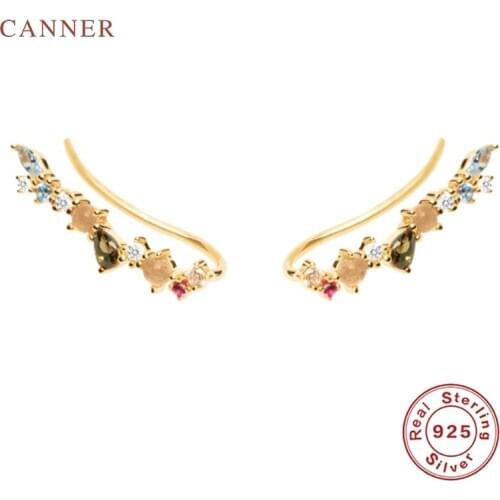 CANNER Fresh Sweet Versatile Inlaid Back Hanging Earrings For Women S925 Sterling Silver Clip Earring Fine Jewelry Pendientes