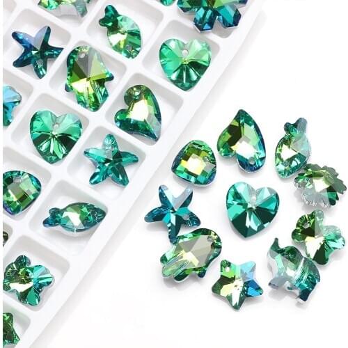 ZHUBI 20pcs Glass Heart Beads Loose Green Color Charms Crystal Pendants For DIY Making Necklaces Jewelry Needlework Accessories