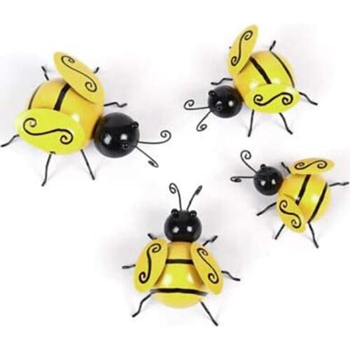 1/4 PCS Metal Bumblebee Decor Fence 3D Iron Animal Ornament Wall Hanging Bee Art Pastoral Decoration for Bar Home Cafe c