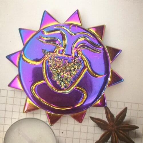 1pcs Agate Geode Sun Shaped Crystal Healing Crystals Stones Titanium Rainbow Aura Agate Geode Angel Aura Quartz