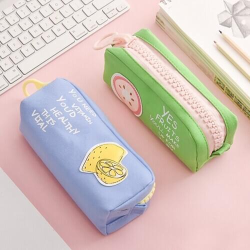 1pcs Big Zipper Fruit Pencil Case Cute Canvas Pencil Bag Large Capacity Storage Bags for Students Stationery Supplies