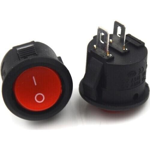10Pcs 16mm Diameter Small Round Boat Rocker Switches Red Mini Round Red 2 Pin ON-OFF Rocker Switch