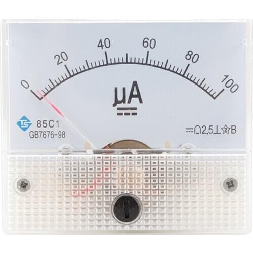85C1-UA Ammeter Mechanical Pointer Type Analog Current Panel Meter Current Meter DC 50/100/200/500UA