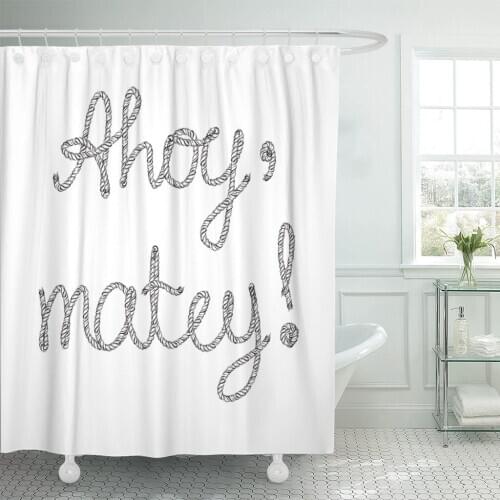 AHOI Ahoy Matey Rope Lettering Anchor Boat Bye Cruise Shower Curtain Waterproof Fabric 60 x 72 Inches Set with Hooks