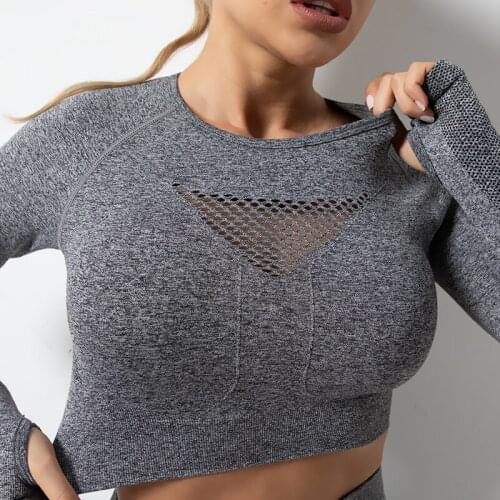 INFILAR Seamless Yoga Crop Tops Sexy Backless Female Fitness Shirts Long Sleeves Women Yoga Shirts Skinny Breathable Sportswear