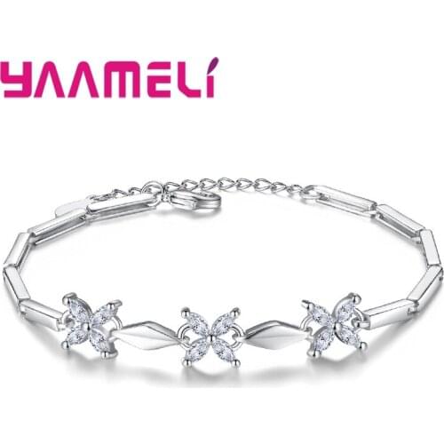 Bracelet Four Adjustable Cornered Stone Flower Model Cute Sweet Propose Elegant Ceremony Jewelry 925 Sterling Silver