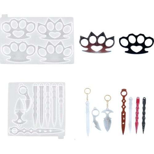 Self-Defense Keychain Silicone Epoxy Resin Mold Knuckles Finger Ring Anti-Wolf Ninja Weapons Key Chain Pendant Jewelry Making