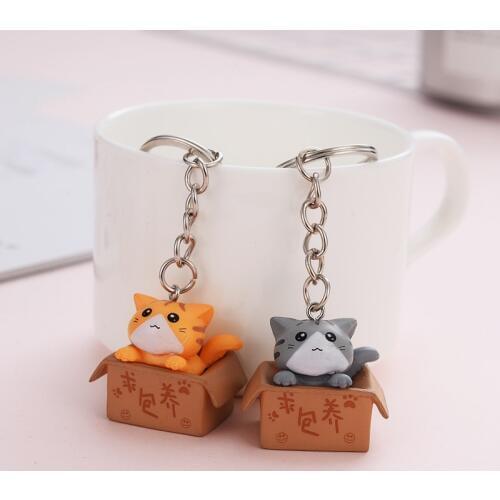 Cute Little Box Cat Key Chain Women Men Kawaii Kitten Car Keychain Fashion Letter Keyring Animal Jewelry Dating Anniversary Gift