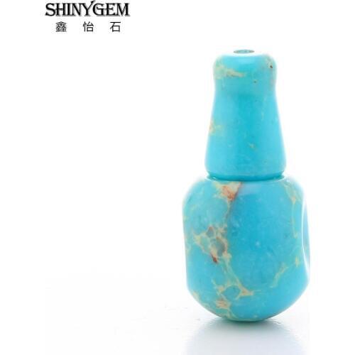 ShinyGem 3 Hole Guru Beads Sea Blue Sea Sediment Jaspers 3 Hole Beads Buddha Gourd Shaped Natural Stone Beads For Jewelry Making