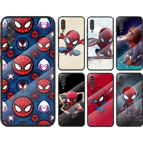 Marvel Cute Spiderman For Samsung Galaxy A91 A81 A72 A71 A52 A51 A41 A31 A21S A11 A01 Tempered Glass Cover Phone Case