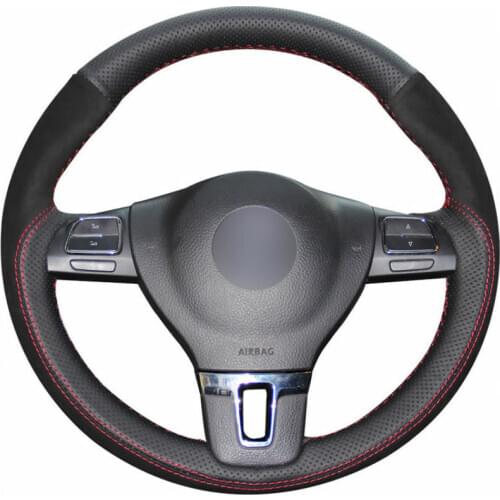 Top Leather Steering Wheel Hand-stitch on Wrap Cover For Volkswagen Golf Tiguan Passat B7 Passat CC Touran