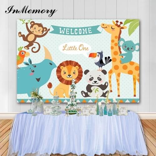 InMemory Jungle Safari Party Photo Backdrop Light Color Giraffe Panda Little One Children Birthday photography Background Studio