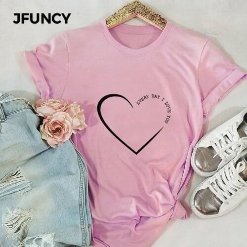 JFUNCY 2020 Summer Ladies T Shirt Simple Love Pattern Female Short Sleeve Harajuku T-shirt Femme Tops 5XL Plus Size Graphic Tees