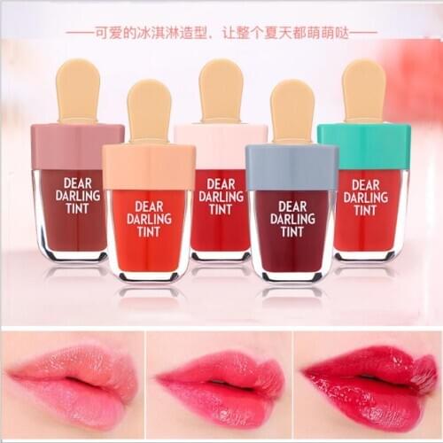 Lovely Ice Cream Shape Lip Gloss Waterproof Long Lasting Makeup Liquid Lipstick Pink Red Lip Tint Korean Style Lipgloss T0792