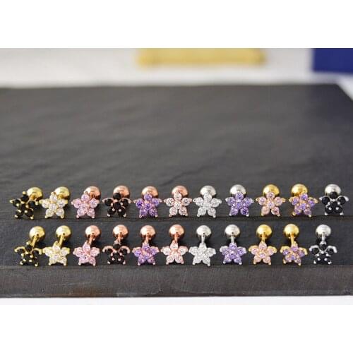 Trendy 1 Pcs Crystal Flower Cartilage Earring Stainless Steel Zircon Stud Earrings Cute Tragus Ear Stud Piercing Body Jewelry