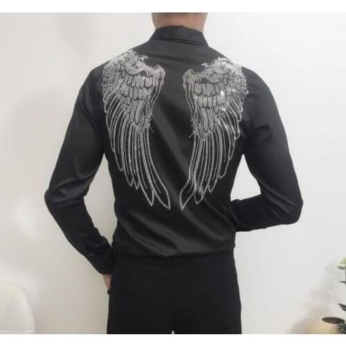 Slim fit Quality shirts with Rhinestones Men long shirt Hip hop Streetwear Men Hot drill drop shipping
