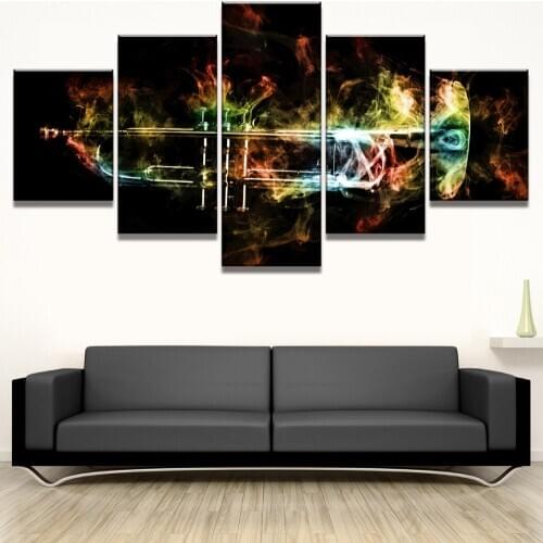 Canvas Wall Art 5 Piece Prints Trumpet Flames Musical Instruments Home Modern Decorative Framed Bedroom Decoration Paintings