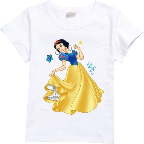 New Summer Disney Cartoon Cute T-shirt Princes Snow White Litter Girls' Cotton Clothes Tops Kids Baby Childrens Short Sleeve