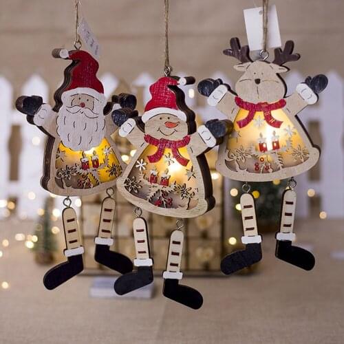 New 3Pcs/set Xmas LED Light Wooden Christmas Tree Hanging Ornament Santa Claus Elk Snowman Party Home Decoration