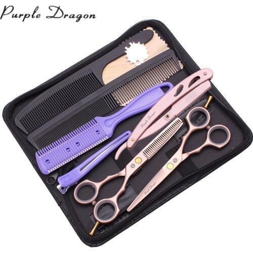 Hair Scissors Add Bag 5.5" Purple Dragon Japanese Steel Hair Cutting Scissors Thinning Shears Professional Barber Scissors 1104
