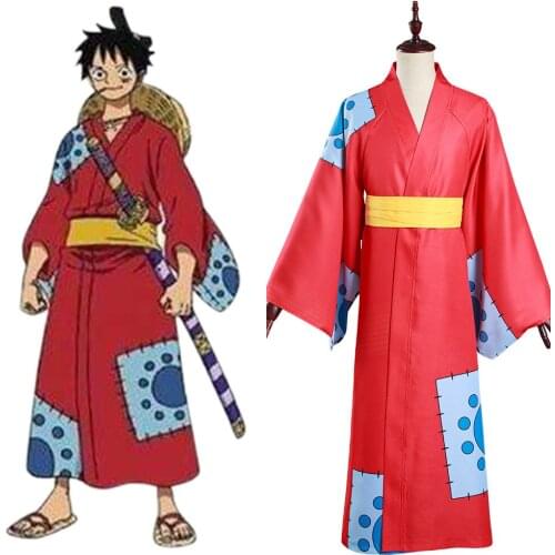 One Piece Wano Country Monkey D. Luffy Cosplay Costume Kimono Outfits Halloween Carnival Suit