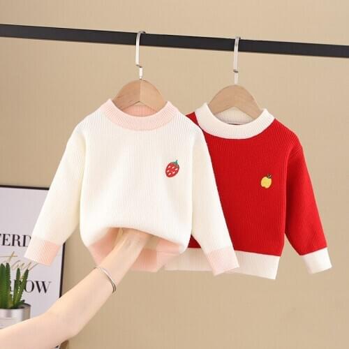 Autumn/Winter Children Girls Sweater Clothes Boys' Solid Color Knit Sweater Tops Baby Round Neck Bottoming Shirts Warm Fashion