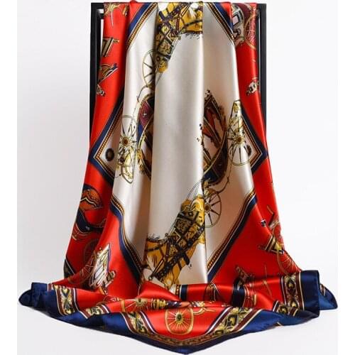 Silk Scarf Women Hijab Fashion Luxury Brand Designer Foulard Soft Satin Scarfs 90*90cm Square Shawls and Wraps Headscarf