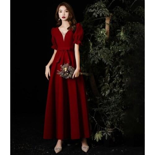 Special Occasion Dresses Vintage V-Neck Short Crystal Jersey Luxury Burgundy A-Line Zipper Elegant Fashion Women Prom Gown E870