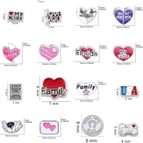 20Pcs/Lot Mix Styles Word I Love You Momo Family Floating Charms Heart Love Letter Pendant Fit Glass Living Locket Jewelry
