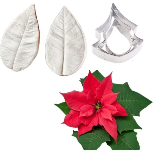 Poinsettia Flowers Petals Veiner & Cutter 3d Silicone Molds Cake Decorating Cake Mold Fondant Molds Cake Accessories CS265