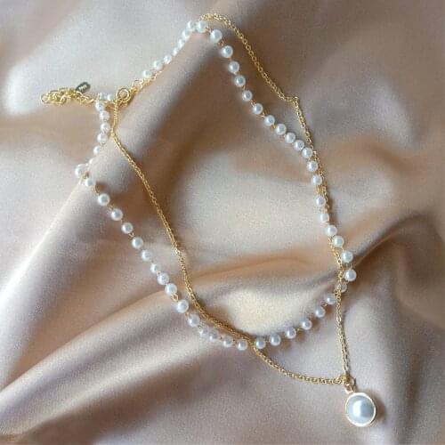 Retro ins simple double-layer pearl necklace womens clavicle chain short neckband neck jewelry pendant Women Pearl